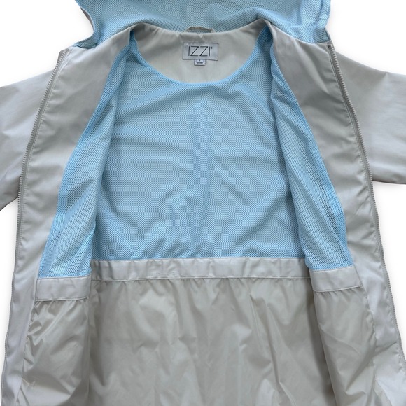 IZZI Women Stone Beige Hooded Windbreaker Jacket Floral Embroidery Small - Picture 7 of 11